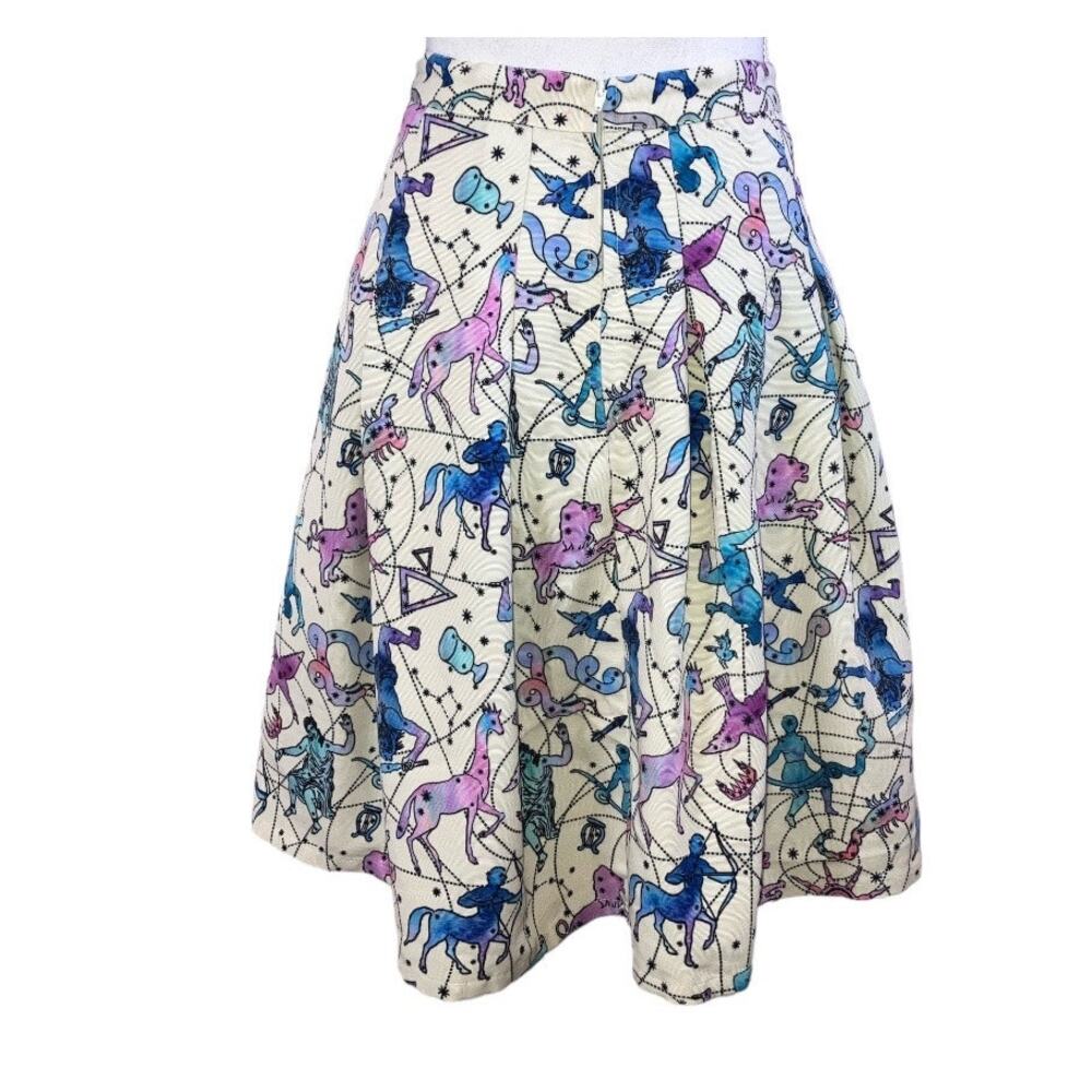 ModCloth Zodiac Celestial Cream Purple Blue Skirt Size Small - Picture 3 of 6